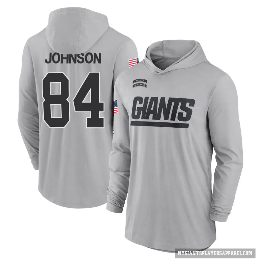 Youth ＃84 Theo Johnson New York Giants Gray 2024 Salute to Service Lightweight Performance Long Sleeve Hooded T-Shirt
