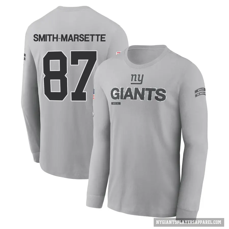 Youth ＃87 Ihmir Smith-Marsette New York Giants Gray 2024 Salute to Service Long Sleeve T-Shirt