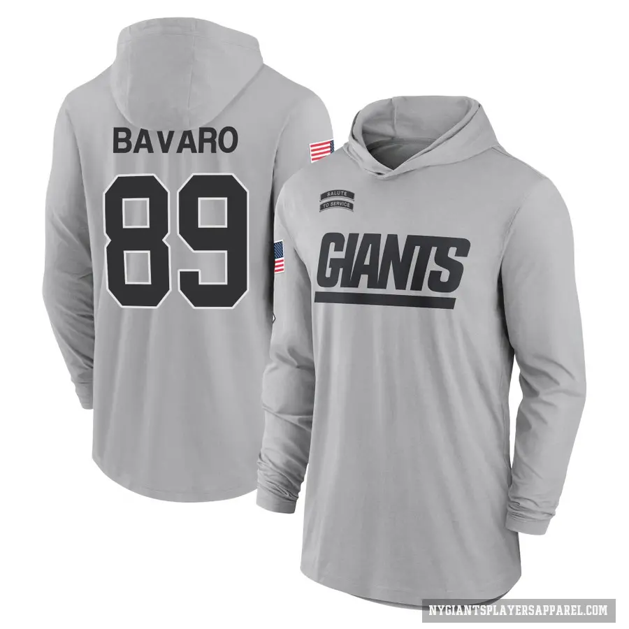 Youth ＃89 Mark Bavaro New York Giants Gray 2024 Salute to Service Lightweight Performance Long Sleeve Hooded T-Shirt