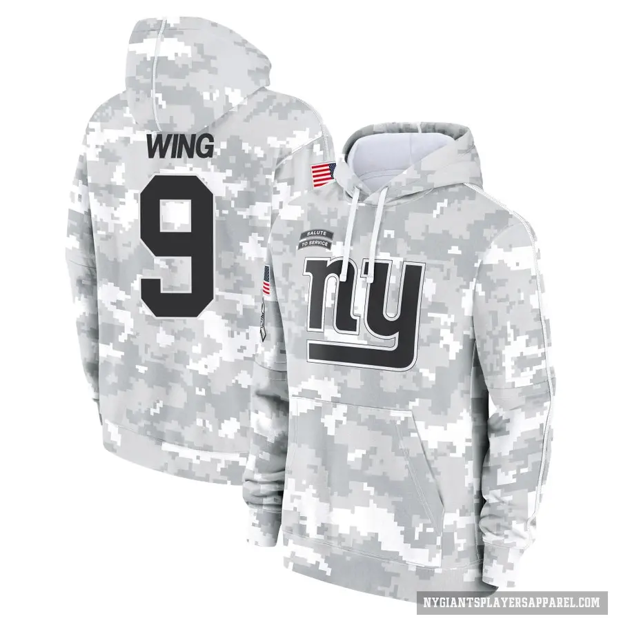 Youth ＃9 Brad Wing New York Giants Arctic Camo 2024 Salute to Service Club Fleece Pullover Hoodie