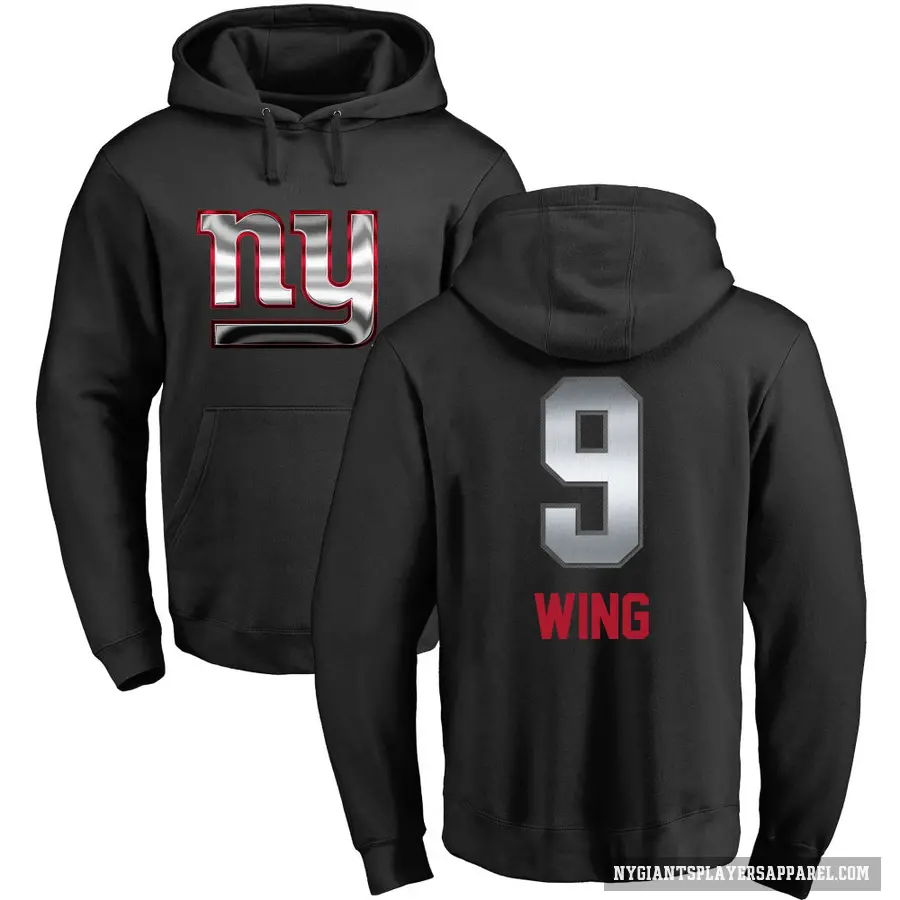 Youth ＃9 Brad Wing New York Giants Black Midnight Mascot Pullover Hoodie