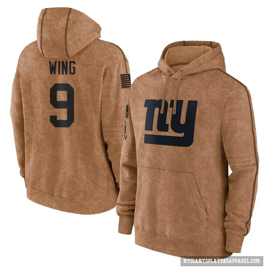Youth ＃9 Brad Wing New York Giants Brown 2023 Salute To Service Club Pullover Hoodie