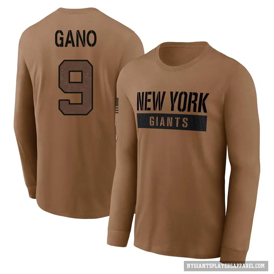 Youth ＃9 Graham Gano New York Giants Brown 2023 Salute To Service Long Sleeve T-Shirt
