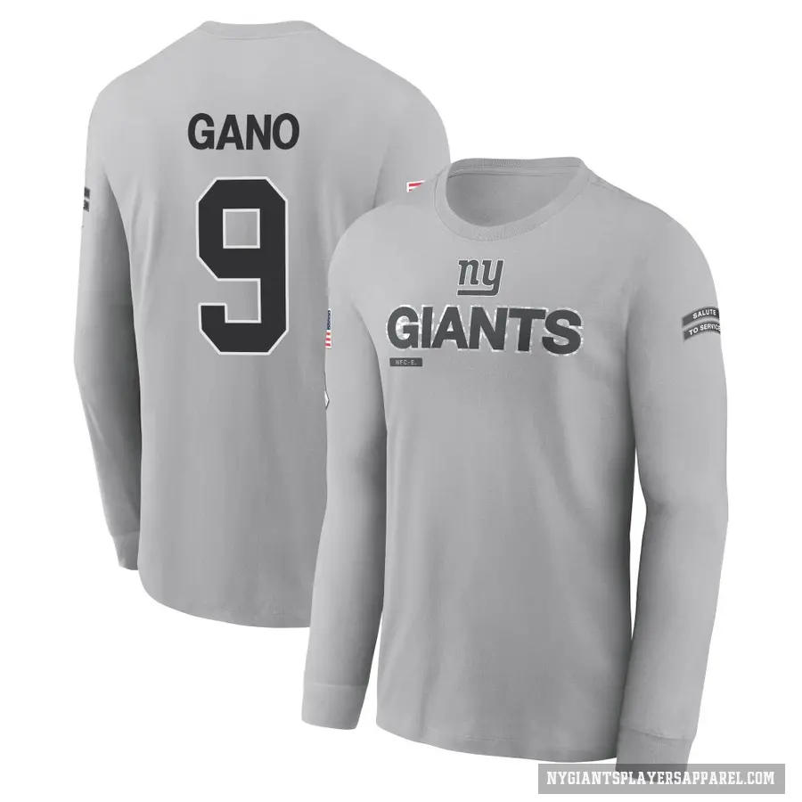 Youth ＃9 Graham Gano New York Giants Gray 2024 Salute to Service Long Sleeve T-Shirt