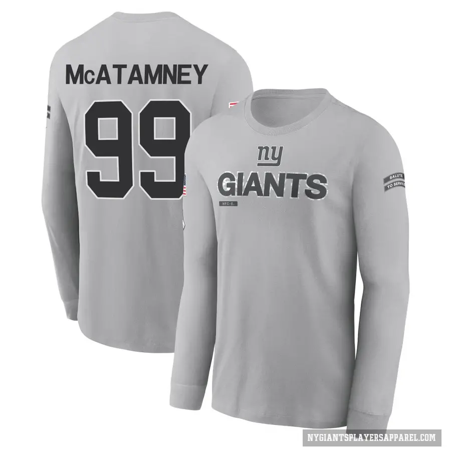 Youth ＃99 Jude McAtamney New York Giants Gray 2024 Salute to Service Long Sleeve T-Shirt